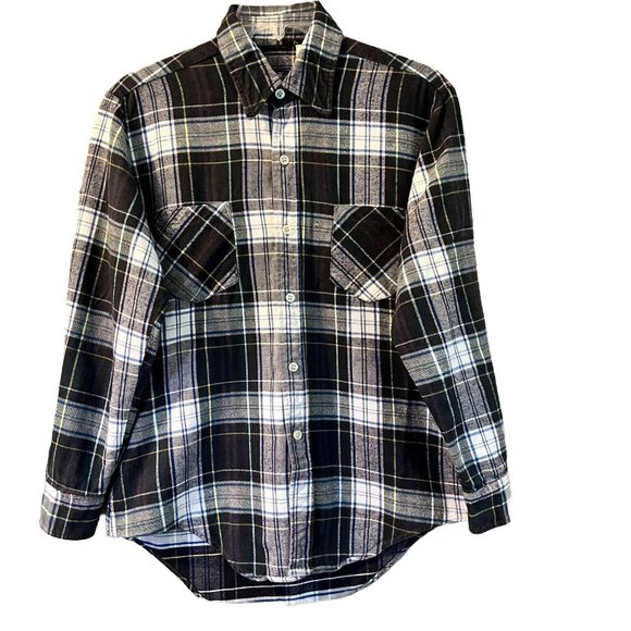 Royal Knight Men's Flannel Navy & White Plaid Button Down 100% Cotton Shirt Sz M - Picture 1 of 6